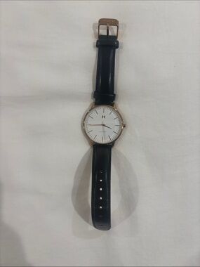 MVMT Black Leather Watch with Rose Gold Case and White Dial